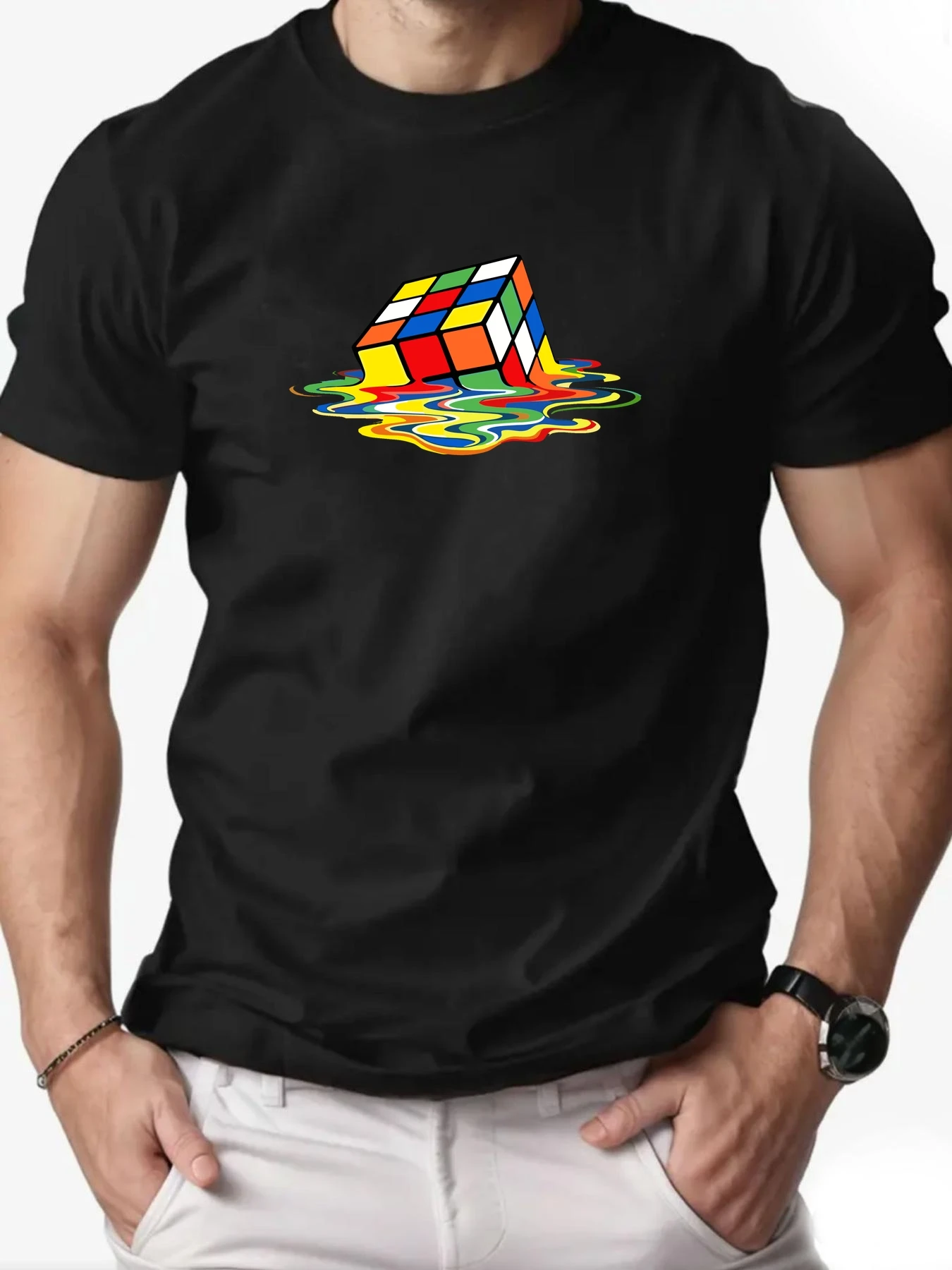 

Men's Pure Cotton Melted Color Cube Graphic Unique Short Sleeve T-Shirt Crew Neck Super Stylish Comfortable Trendy Summer Tee