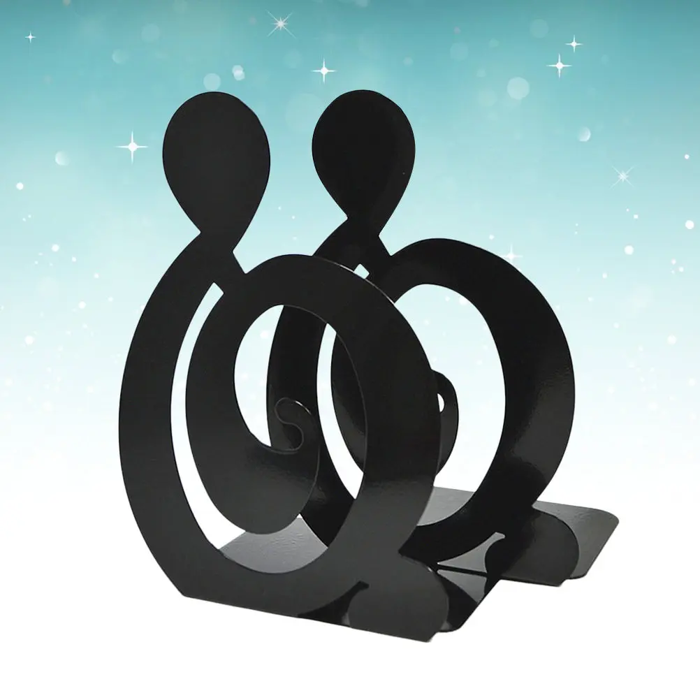 A Pair Music Note Bookends Metal Desktop Stand Black Treble Non Skid Book Supports for Dvds Magazines Files Shelves