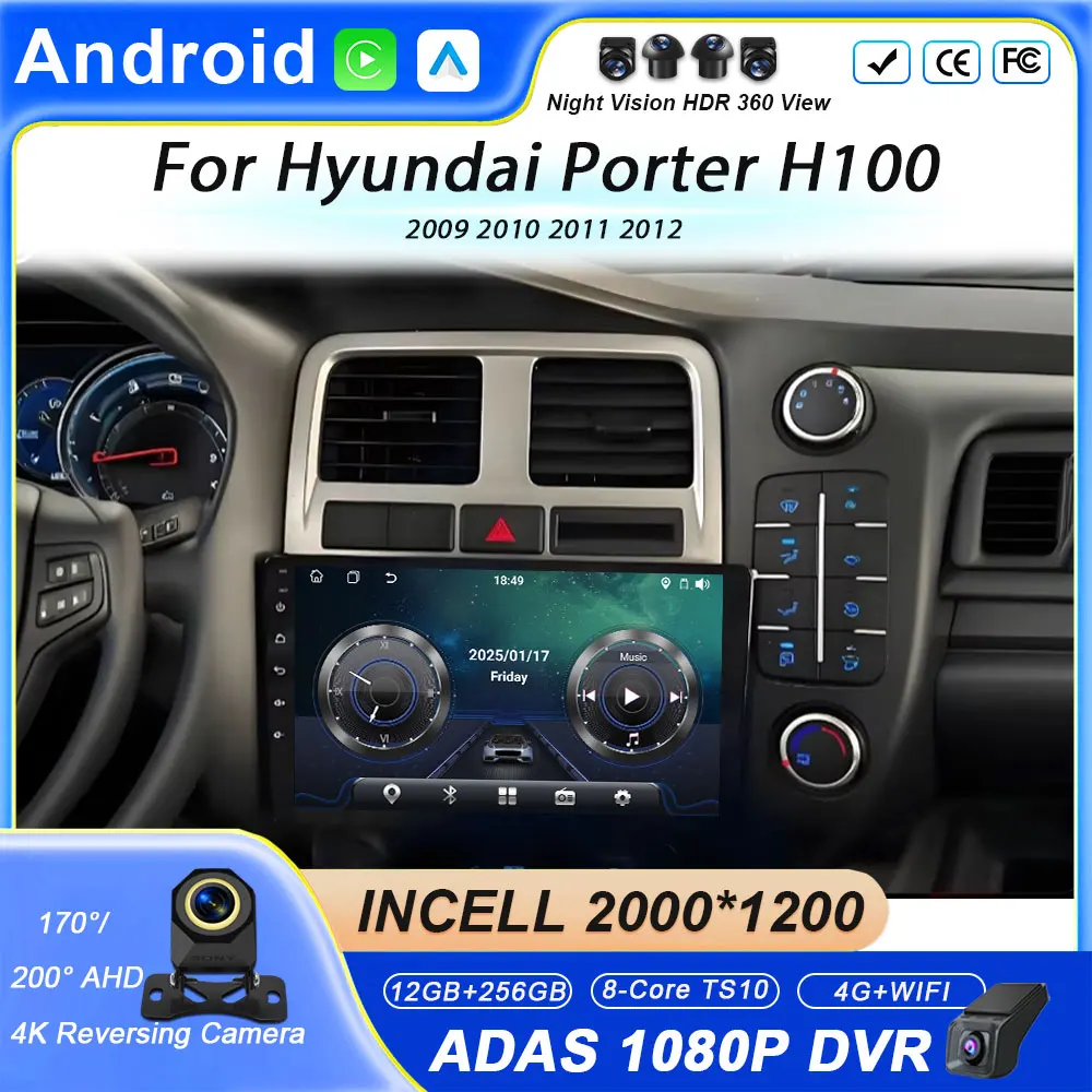 Radio para Auto Hyundai Porter H100 2009 2010 2011 2012, Carplay, Android Auto, Multimedia, GPS, Navegación, Estéreo, QLED, WIFI, Bluetooth