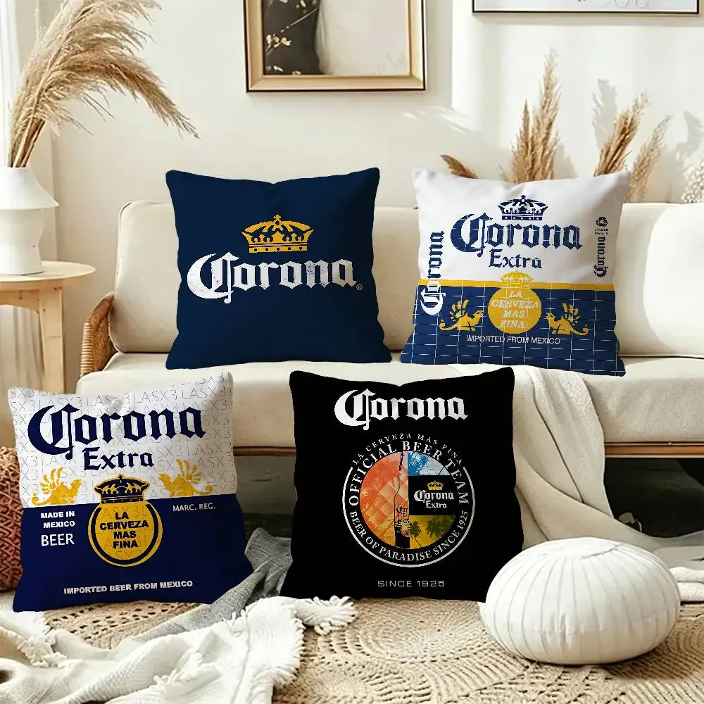 C-Corona E-Extra Beer Pillow Covers Cartoon Sofa Decorative Home Double-sided Printing Short Plush Cute Cushion Cover