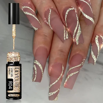 LILYCUTE 5 ML Yansıtıcı Glitter Astar Jel Lehçe Tırnak Sanat Şampanya Köpüklü Çizgiler Boyama Jel Yarı Kalıcı UV Fransız Çivi