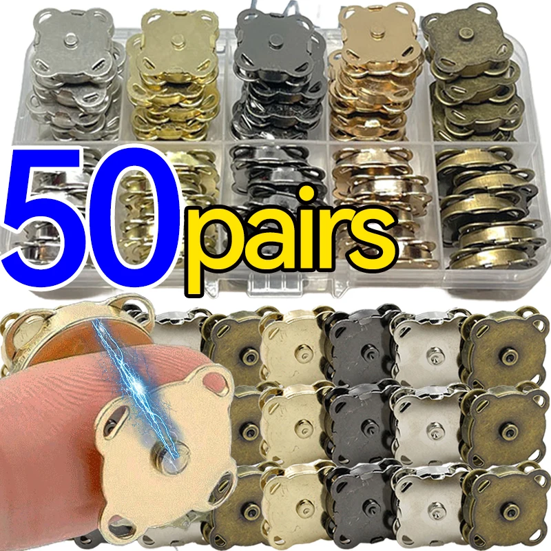 

1/50Pairs Sewing Magnetic Clasp for Purse Handbags DIY Making Buttons Locks Plum Blossom Pins Clothes Craft Buttons Wholesale