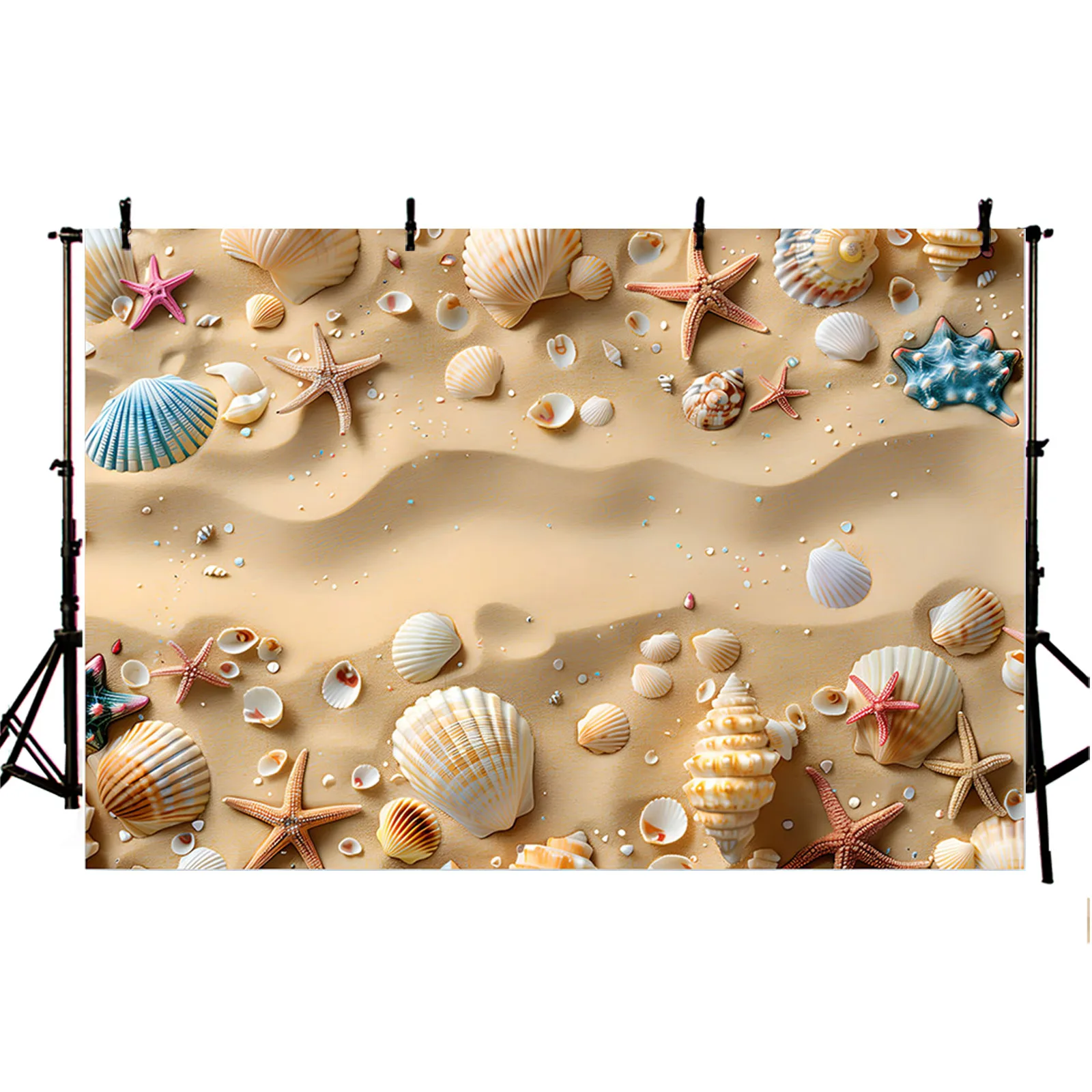 Summer Beach Sand Photography Background Colorful Shell Starfish Birthday Baby Shower Party Decor Backdrop Photo Studio Props