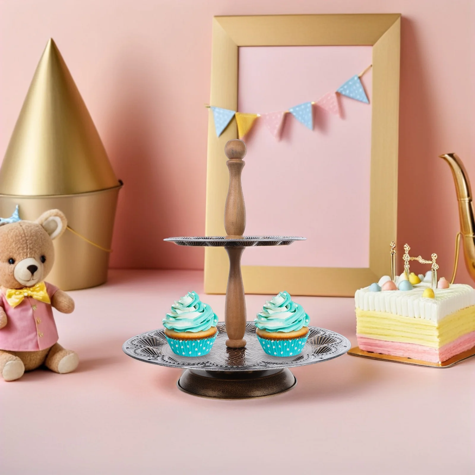 

Круглая 2-х уровневая подставка для подносов в деревенском стиле, деревянная многоуровневая подставка для фермерского дома, двухуровневая декоративная подставка для десертных кексов, органайзер для кафе-бара