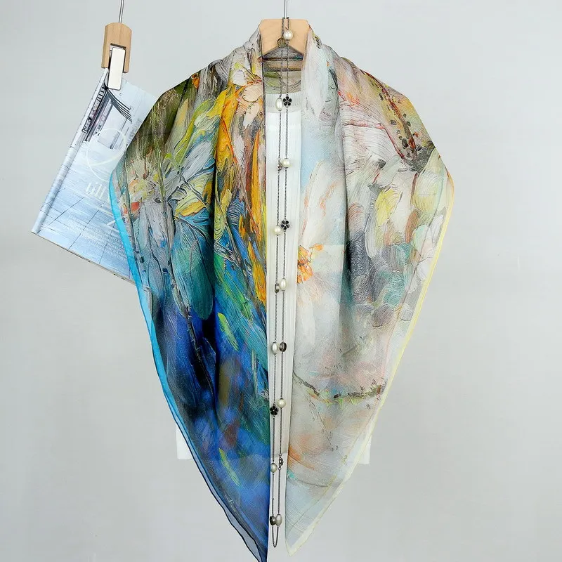 Winsleter-Women 100%Real Silk Elegant Scarf, 103*103CM Oil Painting, Mom Gifts Temperament Thin Kerchief, 2026 Spring A62480CC
