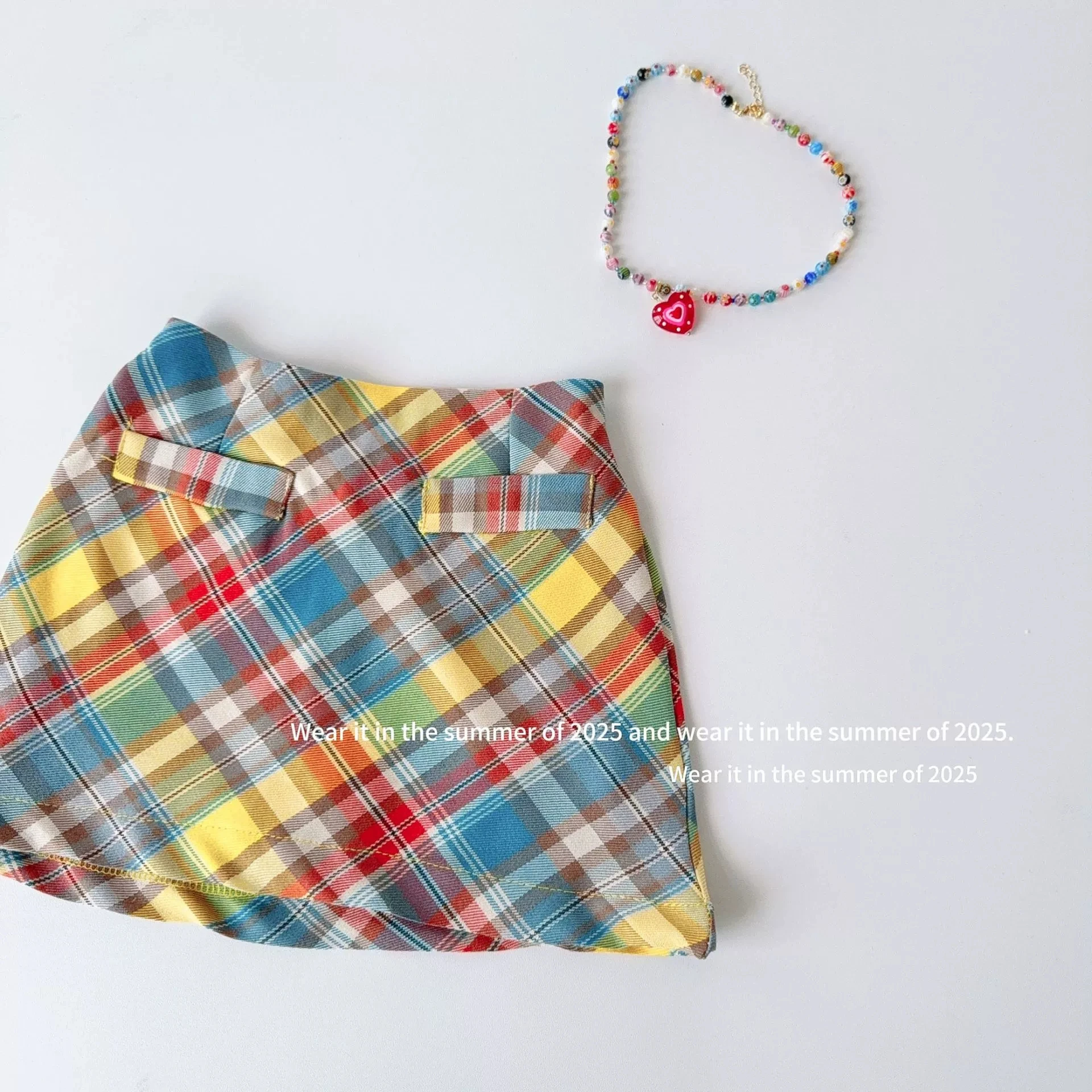 

Girls Spring Autumn Korean Dopamine Sweet Girl Plaid Short Skirt Baby Colorful Plaid A-line Skirt Versatile