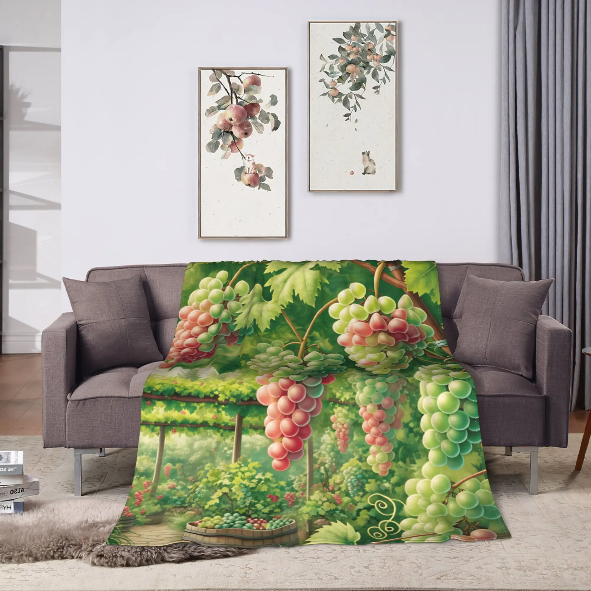 Vineyard Grape Trellis Path Cartoon Illustration Blanket Winter  Soft Bedding Throws For Adults Home Decor Bedspread Bed Cover
