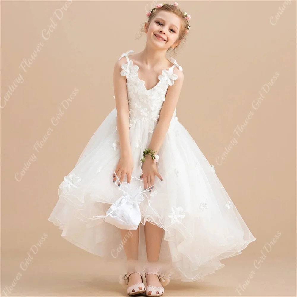 

Tulle 3D Flower Child Flower Girl Dresses for Wedding High Low Princess Pageant Ball Gowns Birthday Party First Communion Gown