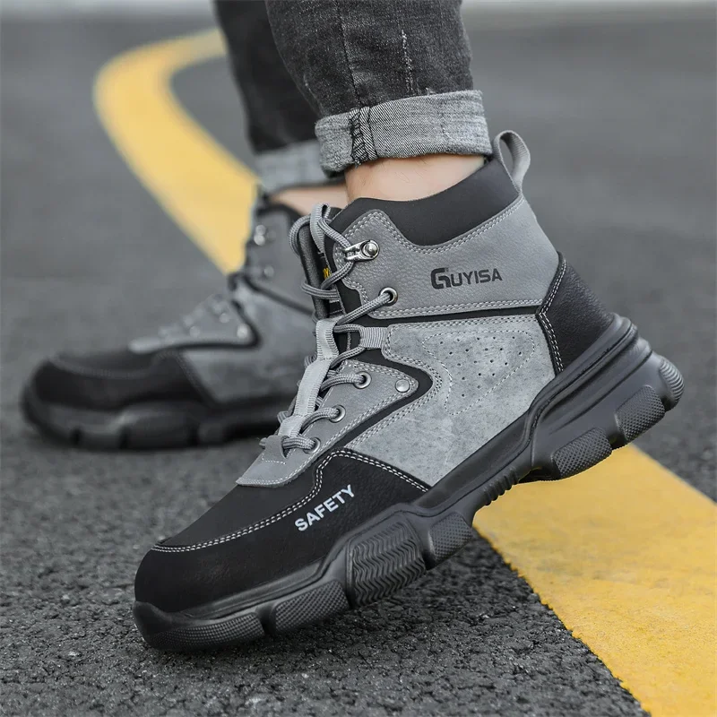 New Men High Top Work Boots Indestructible Work Shoes Outdoor Anti Puncture Work Safety Boots for Men Big Size 36-48