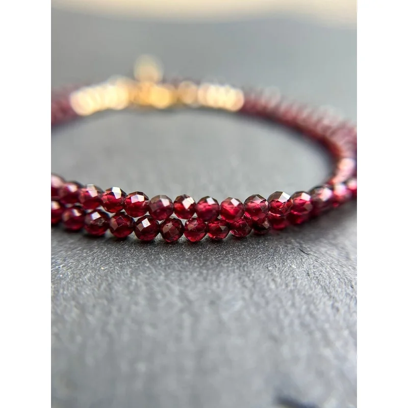A+++++ Nature Garnet Faceted Round Gemstone Beads Handmade Women Necklaces 18inchinch