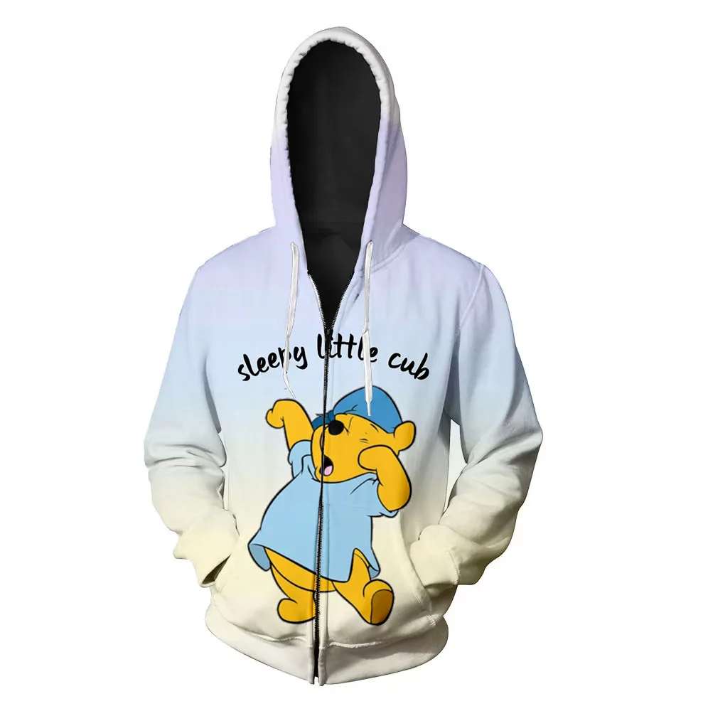 2022 Fall New Harajuku Streetwear Men\'s Sweatshirt Disney Branded Winnie the Pooh Anime 3D Printed Fashion Casual Zip Hoodie