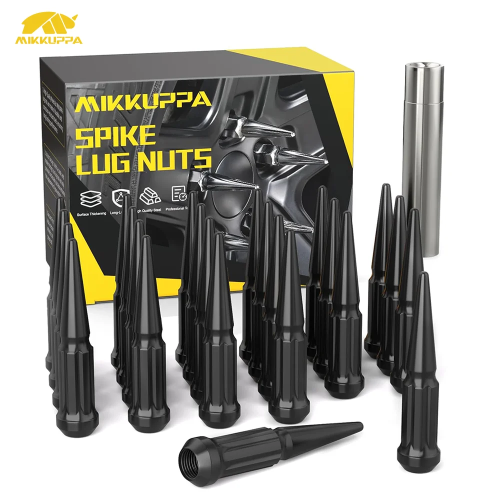 MIKKUPPA M14x1.5 Wheel Lug Nuts 24pcs Black Spike Acorn Lug Nut Set with Socket Key Replacement for Silverado Tahoe Ford F150
