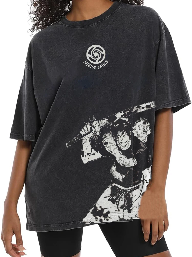 TOJI Anime DTG Print Men Vintage Cotton T shirt Summer O Neck Casual Tops Tee Oversize Plus size Clothes Women Tshirt