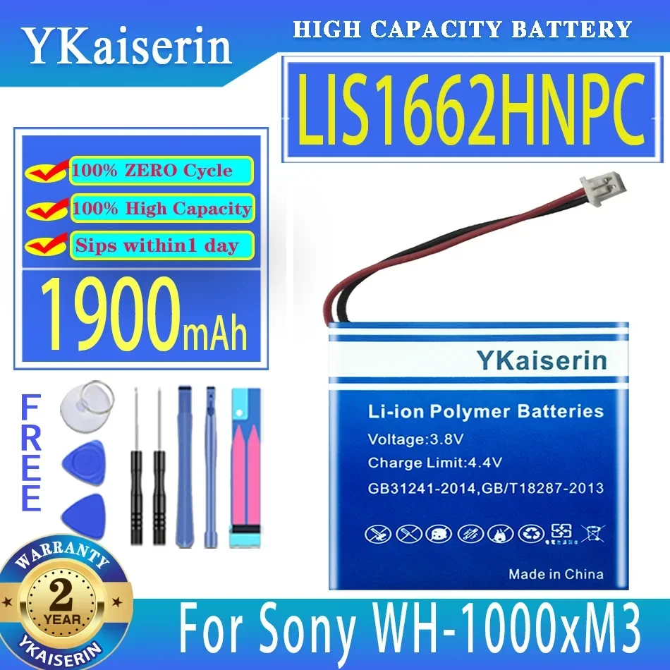 YKaiserin Battery LIS1662HNPC SP 624038 1900mAh For Sony WH-CH710N/B WH-XB900 WH-XB900N/XB910 WH-1000xM3 WH-1000MX4