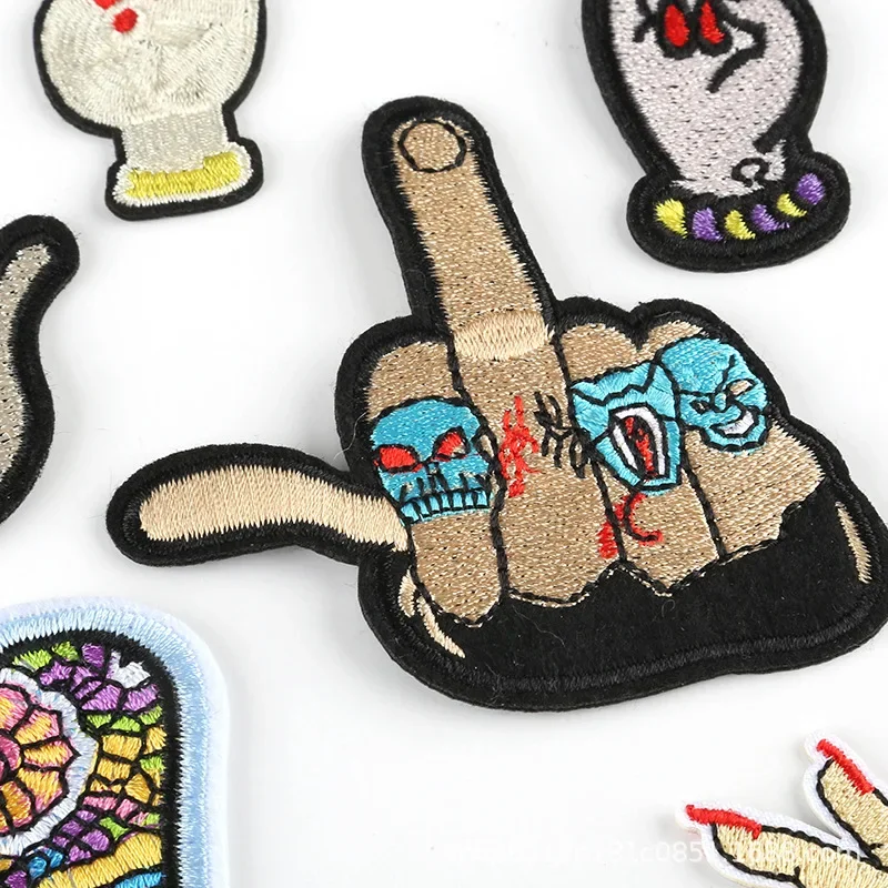 Personalized Gestures Iron Ons Collection Devil Hand Patch Victory OK Love Pray Signs Cloth Stickers Middle Finger Ironing Badge