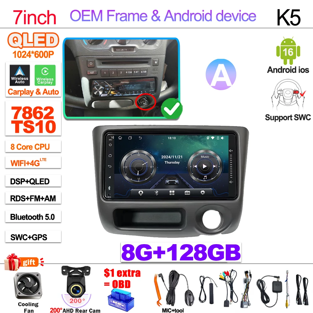 7“ 9” Android 16 Autoradio Voor Toyota Vitz XP10 Yaris Platz Echo 1999 2000 2001-2005 Multimedia Video Player Carplay GPS RDS