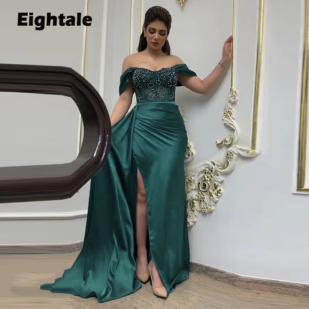 Eightale Plus Size Evening Dress for Wedding Party Satin Beaded Appliques Off the Shoulder Mermaid Prom Gowns Customzied Dress