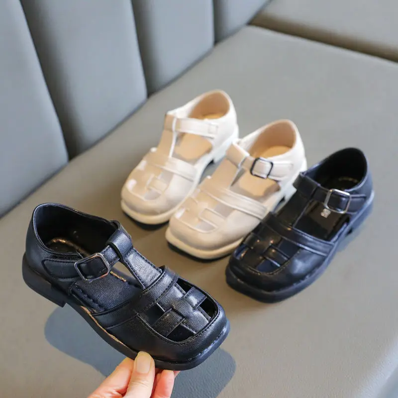 

Children Summer Sandals Baby Girls Boys Hollow Out T-belt Leather Infant Beach Roman Shoes Kids Casual Shoes