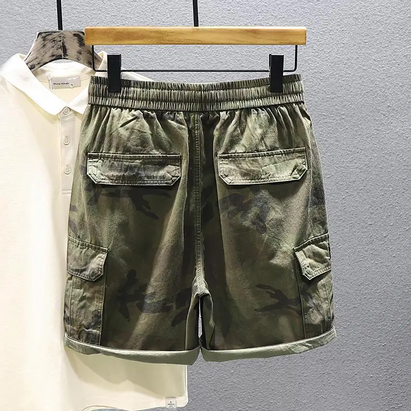 Retro Camouflage Workwear Shorts Men's Summer Outdoor Sports Loose plus Size Multi-Pocket Leisure Street Trend Fifth Pants