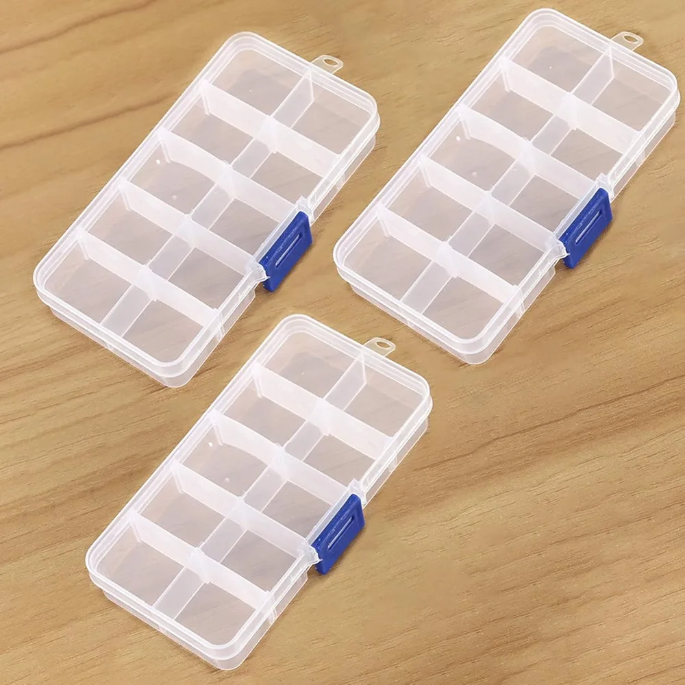 

Grid Box Storage Organizer, Adjustable Dividers, with Lid Transparent Plastic, Travel Small Size Case