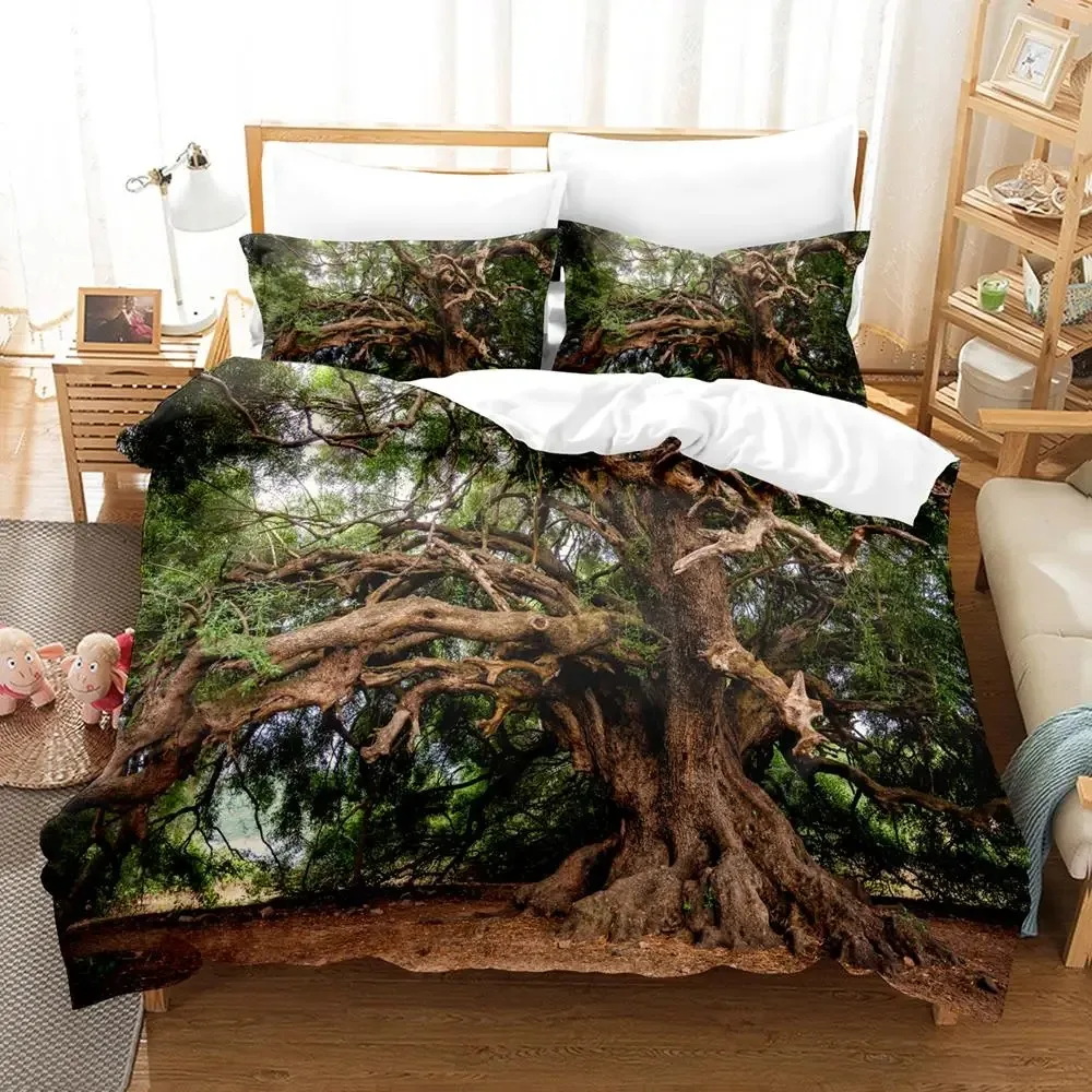 

Forest Duvet Cover Set,Forest with Shaded Trees Dreamy Woodland Scene Nature Scenery Bedding Set Queen Size,Green Brown