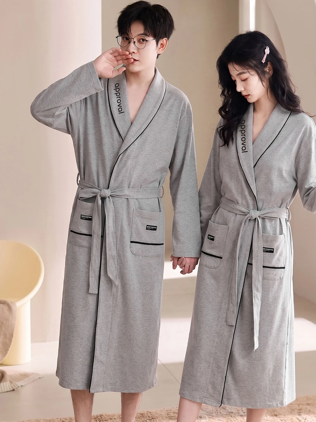 accappatoio-in-cotone-unisex-grigio-di-media-lunghezza-abbigliamento-da-casa-vestaglia-per-primavera-e-autunno-taglie-forti-camicia-da-notte-per-coppie