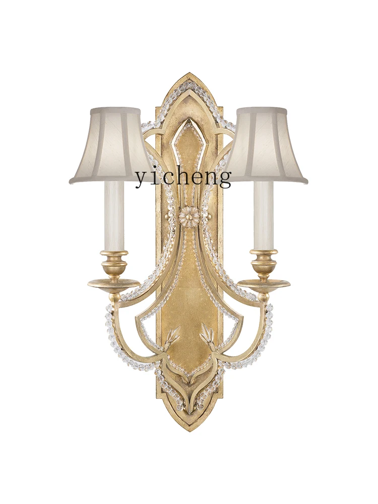 

ZF Wrought Iron Antique Crystal Personalized Living Room Study Bedroom Wall Lamp Creative Crystal Wall Lamp