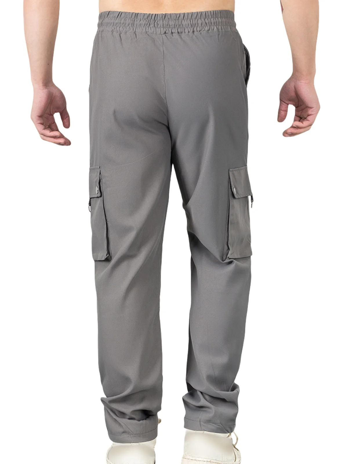2025 Season Men's Workwear Pants, Solid Color with Zipper Pockets and Elastic Waist, Street Trendy Jogging Pants