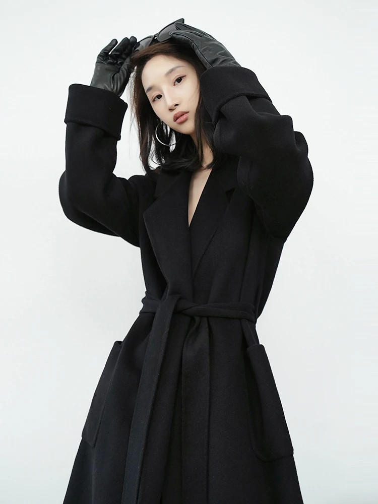 Beloved black double-sided wool woolen coat for women, mid-length cashmere coat for 2025 autumn and winter