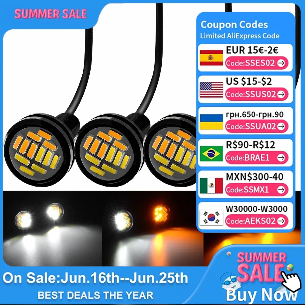 

4PCS Car Motorcycle 4014 12SMD DRL Daytime Running Light Lighting Universal Backup Reverse Parking Lamping White Yellow Eyes LED