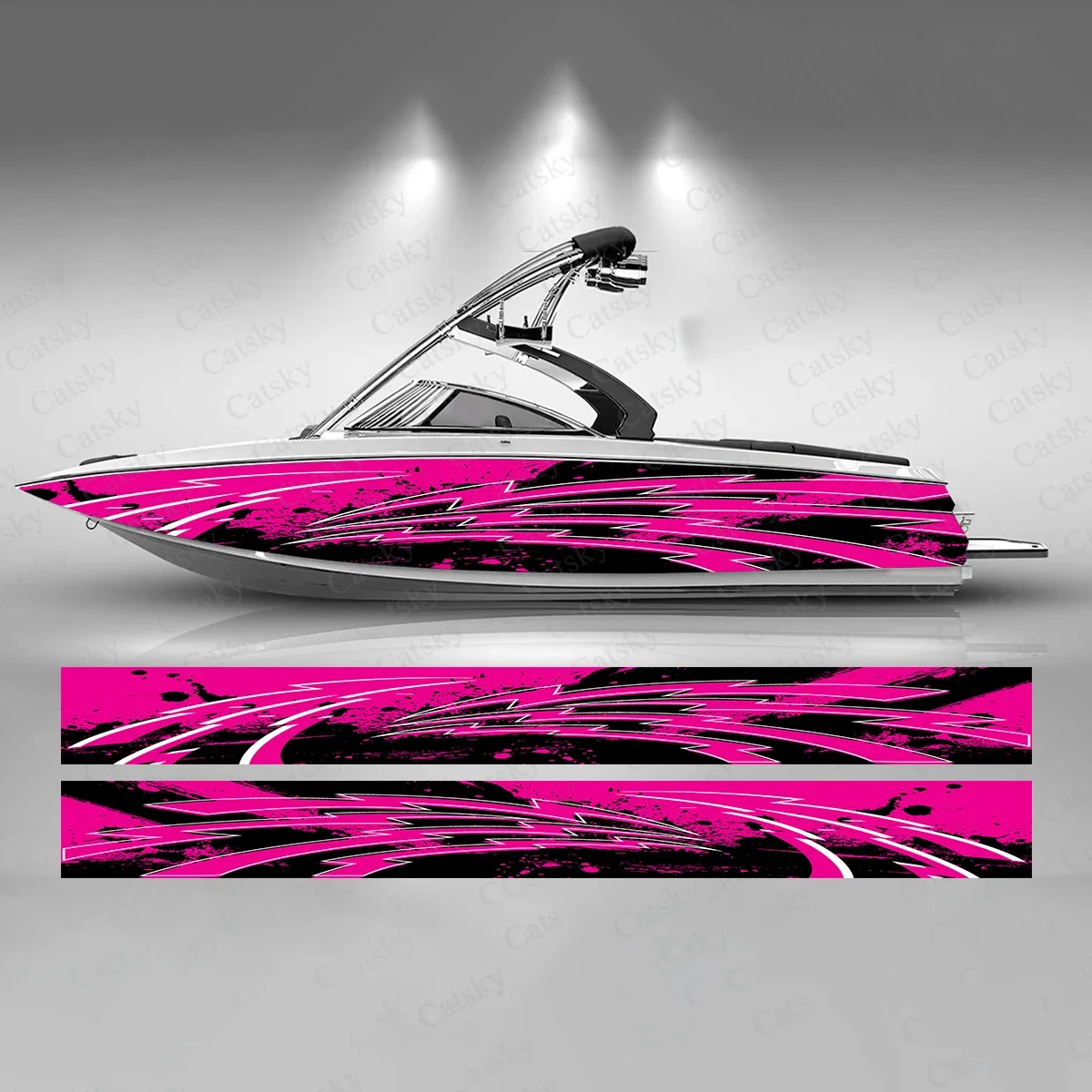 Pink Curve Stripe Colorful Boat Sticker Fashion Custom Fish Boat-Sticker Vinyl Waterproof Boat Wrap Graphic Boat Wrap Decal