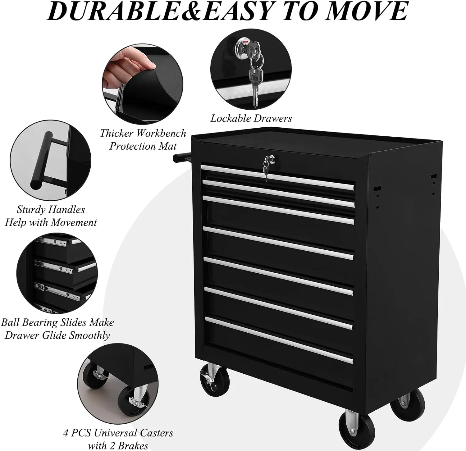 Garage Rolling Lockable Metal Cabinet 5-Drawer OEM/ODM Option 300kg Load Capacity Modern Design Mobile Utility Cart Keyed