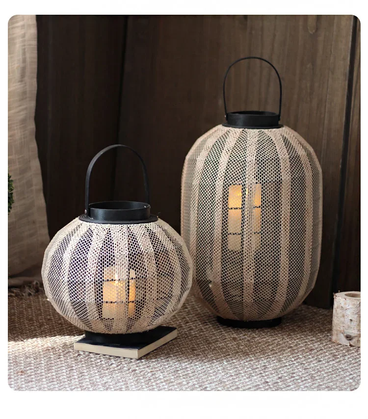 Retro rattanowa lampa gale świecznik od podłogi do sufitu przenośna latarnia model pokoju hotelowego ogród u rodziny goszczącej miękka dekoracja nordycka