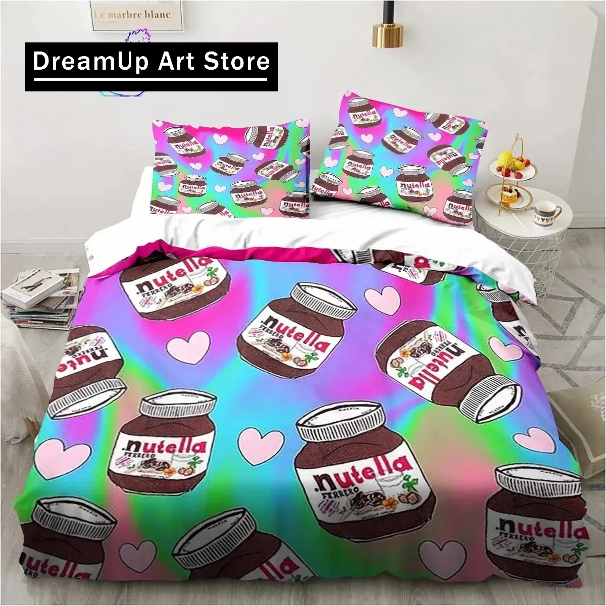 Nutella Pattern Cartoon Bedding Set Single Twin Full Queen King Size Bed Set Adult Kid Bedroom Bedding Gift