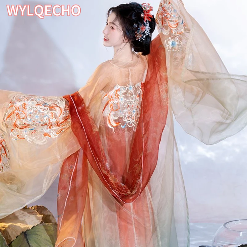 Robe de danse de scène de broderie traditionnelle chinoise pour femmes, costume de cosplay féminin, rouge Hanfu, dynastie des chansons, nickel é, 2023