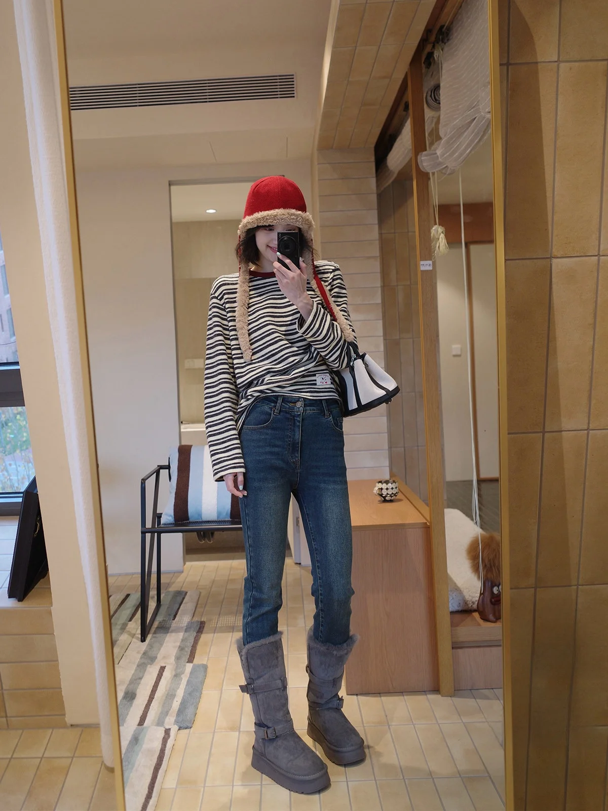 

Женские джинсы Slimming Fce Lined с высокой талией, утепленные, для повседневной носки, с эффектом удлинения ног, в корейском стиле, модель Boot Canion