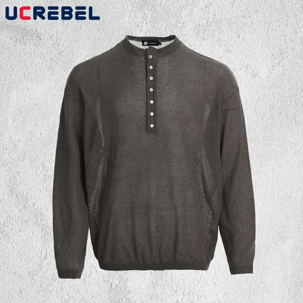 

Ретро потертый вязаный свитер, мужской пуловер с украшением на пуговицах, осенний уличный свободный мужской пуловер с круглым вырезом и длинными рукавами
