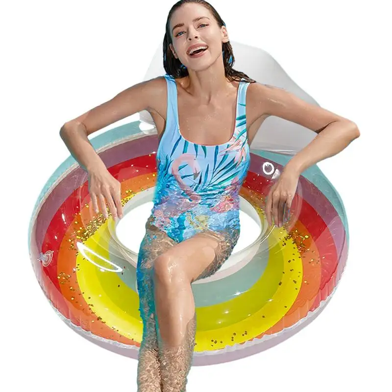 

Inflatable Pool Tube PVC Inflatable Swimming Ring Rainbow Float Swimming Training Floaties With Glitters Tear-Resistant