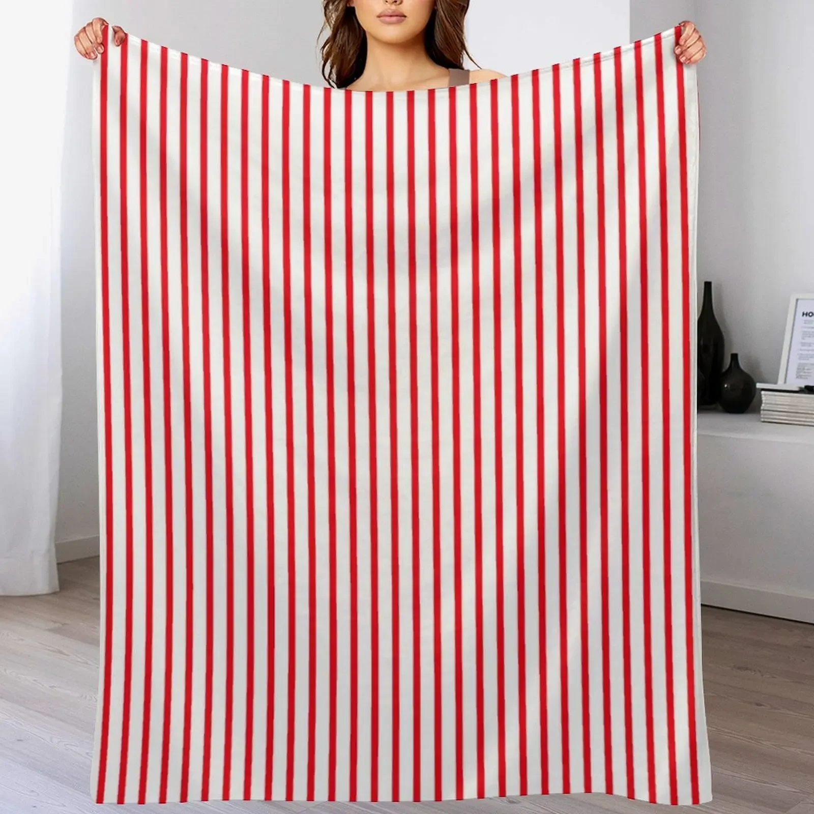 Red Pinstripe Design On White Background Throw Blanket Large Designers Vintage Shaggy Blankets