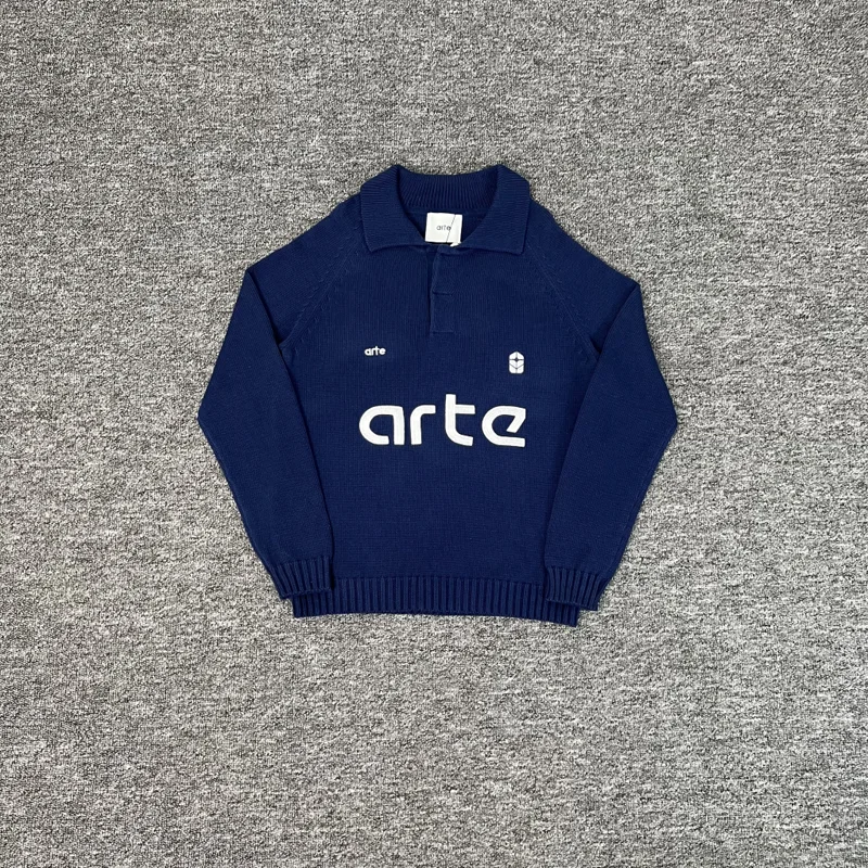 

big Arte jacquard logo embroidery badge knitt lapel sweater men women high qualiy 1:1 knitted loose casual sweatshirts sweater