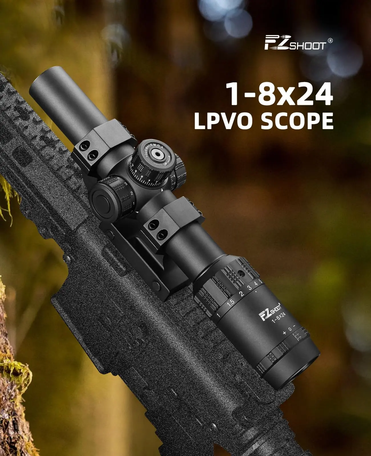

1-8x24 LPVO Rifle Scope Illuminated Rangefinder Reticle Second Focal Plane Cantilever Zero Reset Hunting