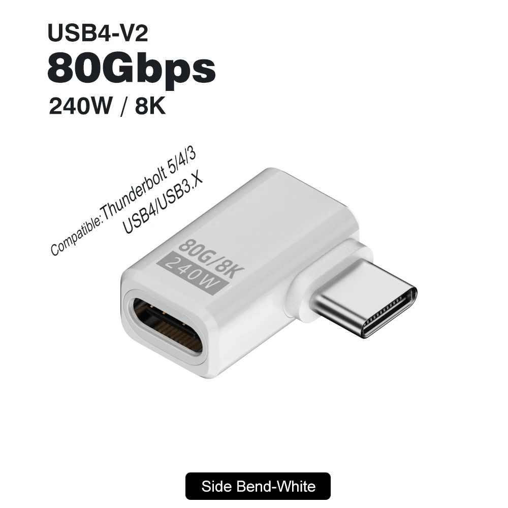 USB4 V2 90-Grad-Typ-C-Winkeladapter 80 Gbit/s Thunderbolt 5 4 3 Winkeladapter 240 W USB-C-Kabelstecker 40 Gbit/s für MacBook Air