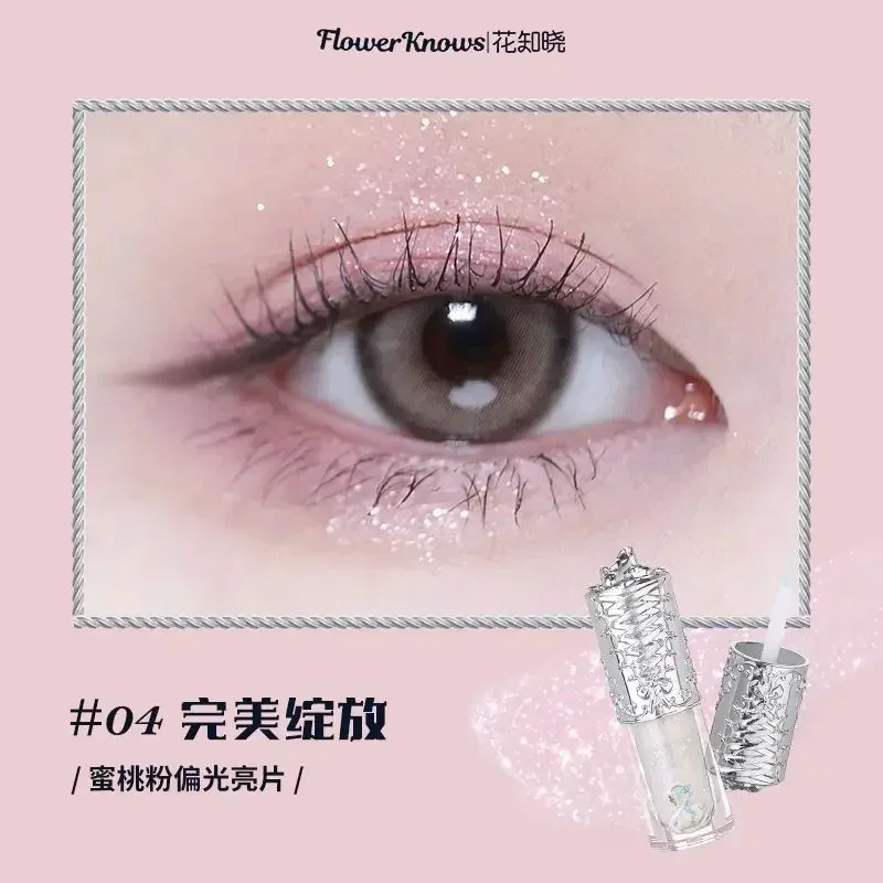Flower Knows Swan Ballet Płynny cień do powiek Perłowy delikatny brokat Makijaż oczu Wodoodporny Konturujący Długotrwały Rzadki Urok