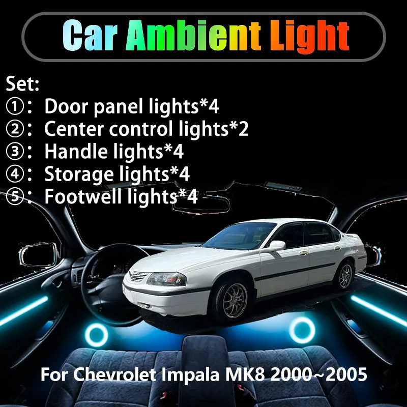 

For Chevrolet Impala MK8 2000~2005 2001 2/18 in 1 Car ambient lighting Led trunk interior led lights USB RGB Ensemble Streamer