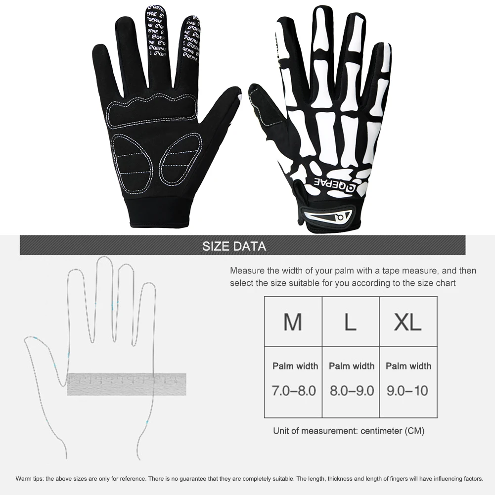 Cycling Full Finger Gloves Skeleton Pattern Motorcycle Bicycle Gloves Breathable Anti-slip Print Sport Gloves Bicycle Equipment