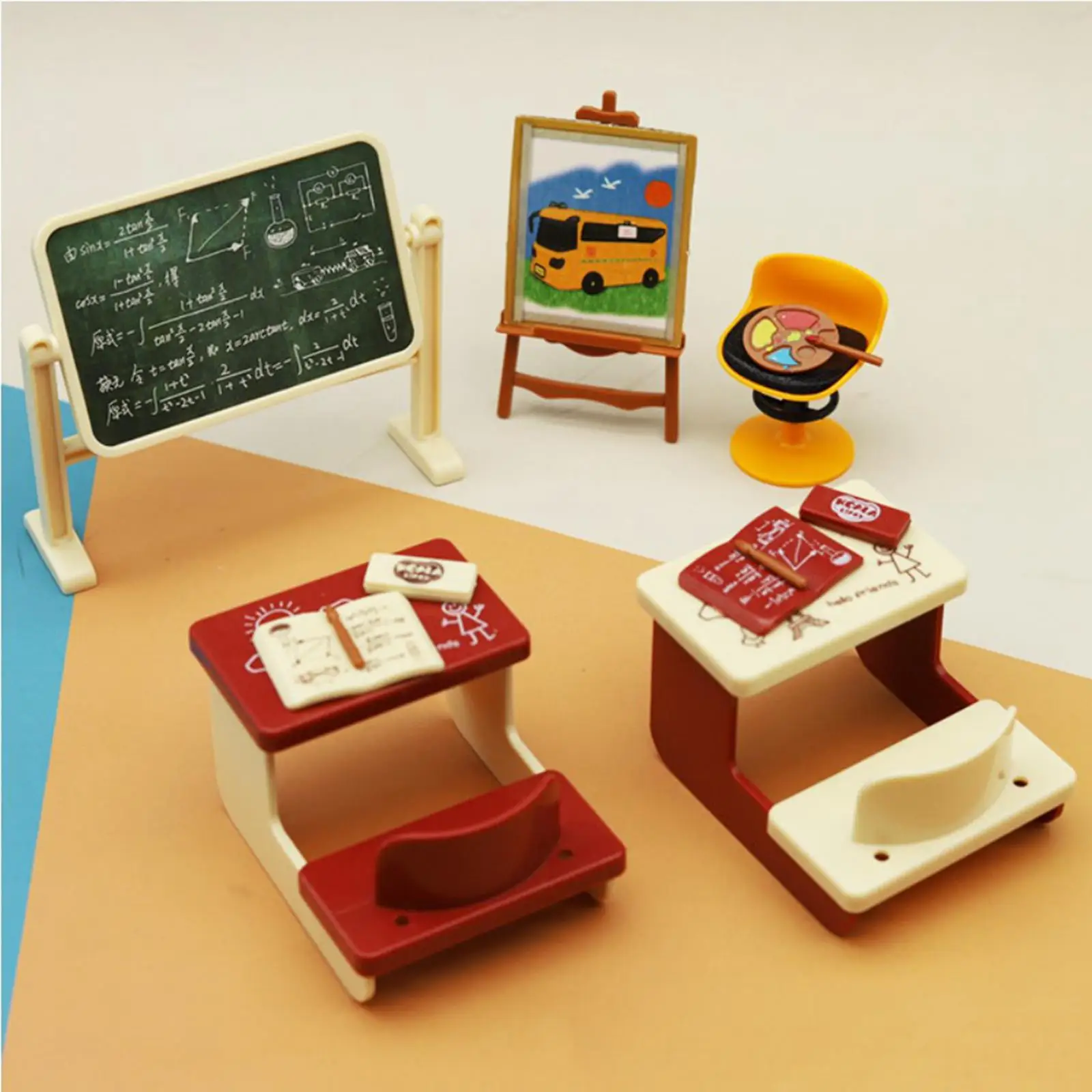 Classroom Dollhouse Furniture, Doll House School Supplies, Miniature Books, DIY Doll Accessories