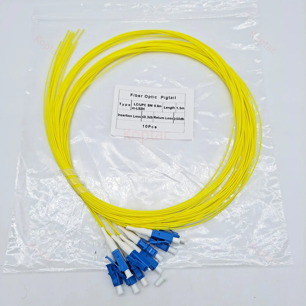 Free shipping LC/UPC Fiber Pigtails 0.9mm SM 1.5m Optical Fiber Pigtail Yellow Cable 9/125um with tight buffer cable