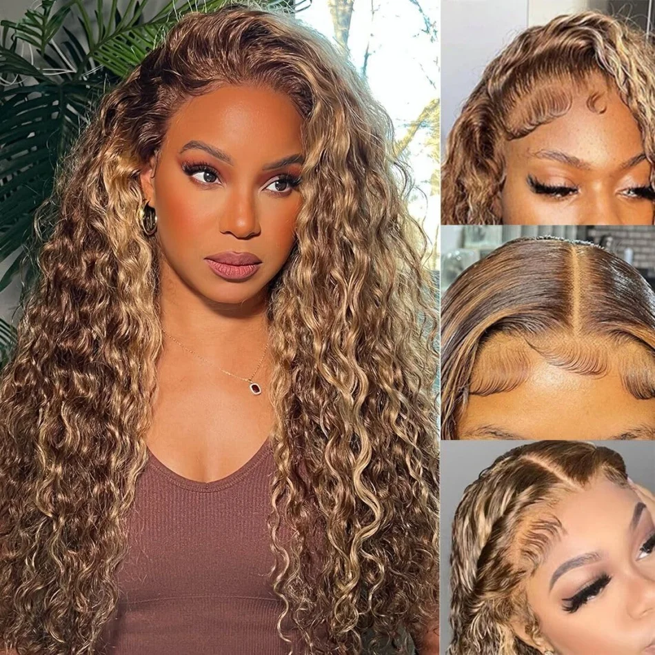 Perucas encaracoladas brasileiras com destaque, HD Lace Frontal, Destaque cabelo humano, Perucas coloridas baratas, onda profunda solta, 13x6, na venda de depuração