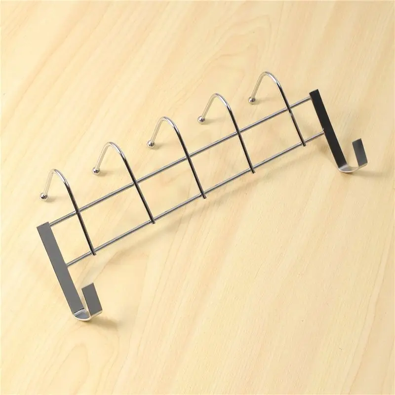 A68P-Over The Door 5 Hooks Home Bathroom Organizer Rack Clothes Coat Hat Towel Hanger Stainless Steel Good Load-Bearing view 3