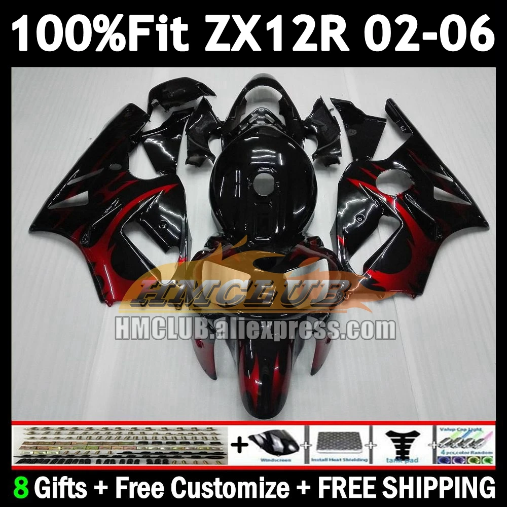 Injection For KAWASAKI NINJA ZX 12R red flames 12 ZX-12R 2002 2003 2004 2005 2006 177No.6 1200CC ZX12R 02 03 04 05 06 Fairing